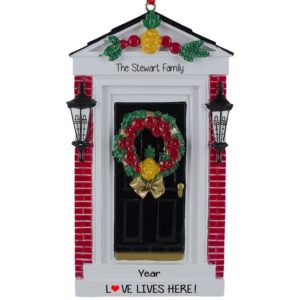 Image of Black Christmasy Front Door LOVE LIVES HERE Ornament