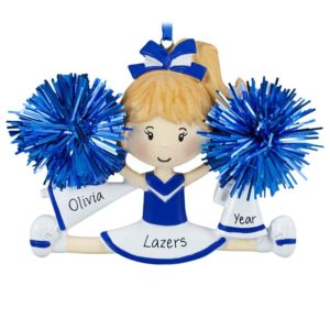 Image of Cheerleader BLUE Uniform Real Poms Personalized Ornament