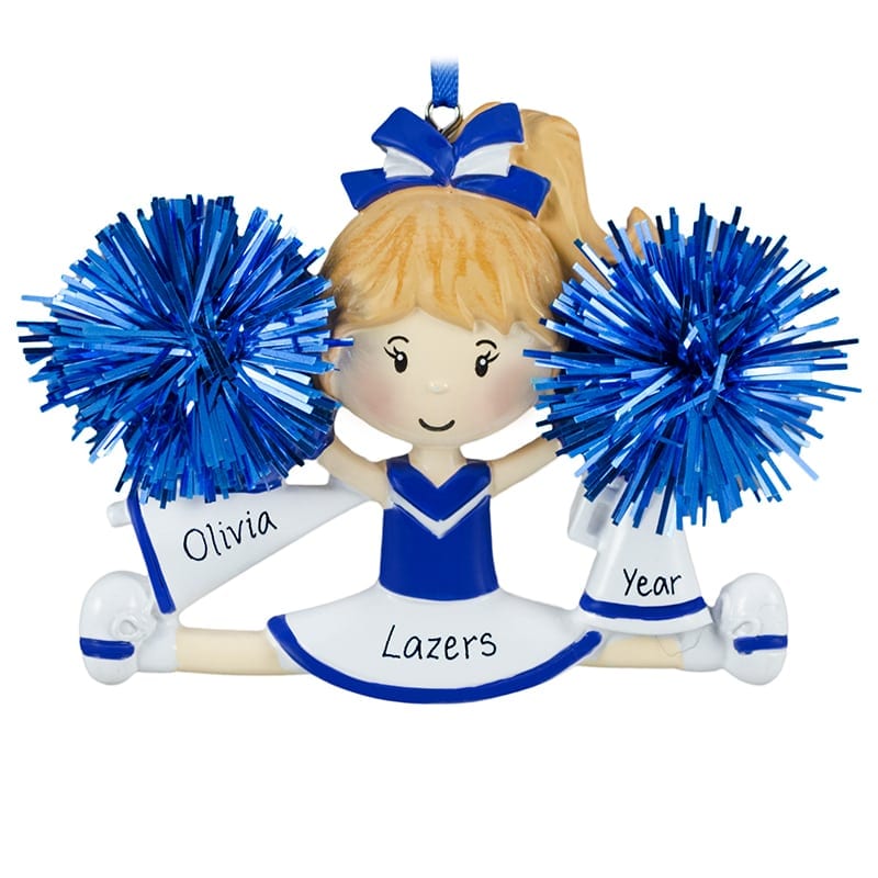 Cheerleader Blue Uniform Real Poms Personalized Ornament Personalized Ornaments For You