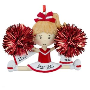 Image of Cheerleader RED Uniform Real Poms Personalized Ornament