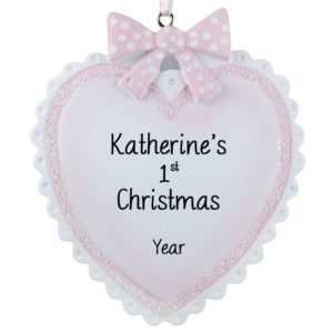 Image of Baby Girl's 1ST Christmas PINK Heart Polka-Dotted Bow Ornament