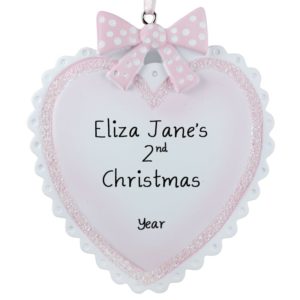 Image of Baby GIRL'S 2nd Christmas Heart Polka-Dotted Bow Ornament PINK