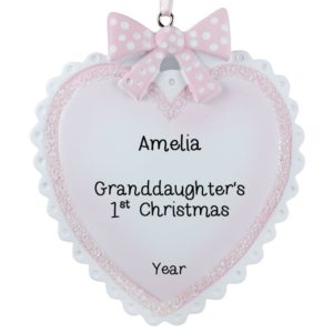 Image of Granddaughter's 1ST Christmas PINK Heart Polka-Dotted Bow Ornament