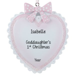 Image of Goddaughter's 1ST Christmas PINK Heart Polka-Dotted Bow Ornament