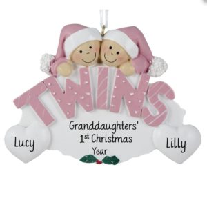 Image of Grandparents Of Twin GIRLS PINK Letters Ornament
