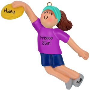 Image of Frisbee Player Female Personalized Ornament BRUNETTE