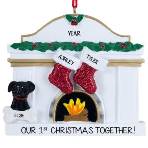 Image of Our 1st Christmas Together Couple + Dog Fireplace Ornament