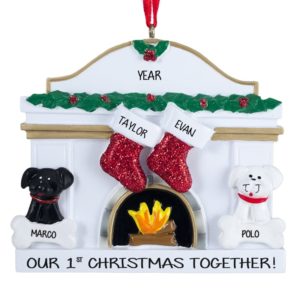 Image of Our 1st Christmas Together 2 Stockings + 2 Dogs Ornament