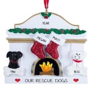 Image of Personalized Couple Two Stockings + 2 Pets Ornament