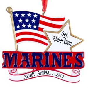 Image of MARINES With United States Flag Personalized Ornament