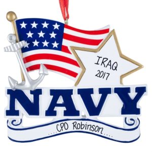 Image of NAVY With United States Flag Personalized Ornament