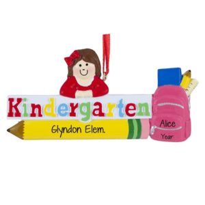 Image of Kindergarten Girl With Pencil & Backpack Ornament BRUNETTE