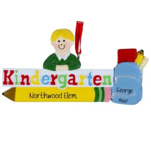 Image of Kindergarten Boy With Pencil & Backpack Ornament BLONDE