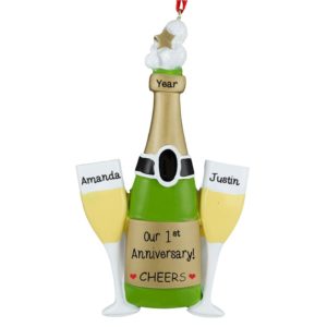 Image of Happy Anniversary Champagne Toast Two Flutes Personalized Ornament