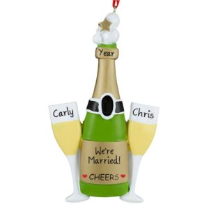 Image of Just Married Champagne Toast Two Flutes Personalized Ornament