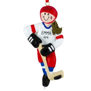 Image of Ice Hockey Girl Personalized Ornament BRUNETTE