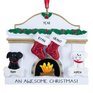 Image of Personalized Gay / Lesbian Couple 2 Dogs White Fireplace Ornament