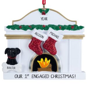 Image of Our 1st Engaged Christmas Couple + Dog Fireplace Ornament