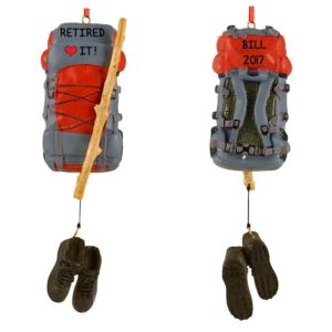 Image of Retired And Loving Hiking Backpack Dangling Shoes Ornament