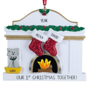 Image of Our 1st Christmas Together Couple With Cat Fireplace Ornament