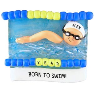 Image of Male Swimmer in Pool Wearing Googles Ornament