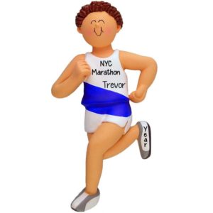 Image of Male Marathon Runner Personalized Ornament BROWN Hair