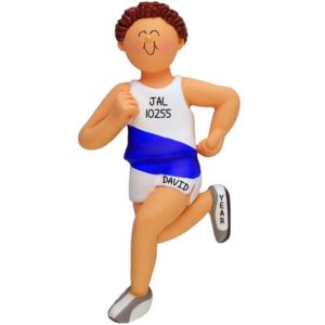 Image of Personalized Male Running A Marathon Ornament BROWN Hair