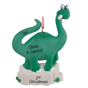 Image of Baby's 2ND Christmas GREEN Dinosaur Personalized Ornament