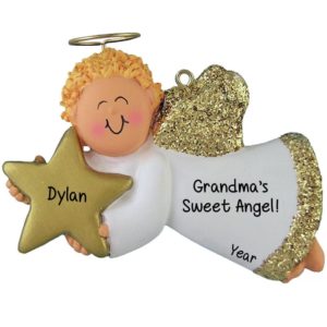Image of Personalized Grandma's Sweet Angel BOY Glittered Personalized Ornament BLONDE