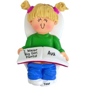 Image of Personalized BLONDE Little Girl Potty Trained Ornament