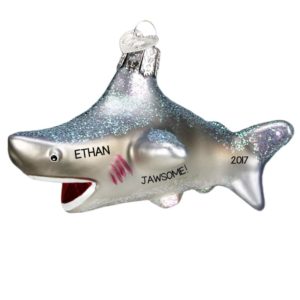 Image of Personalized Shark Jawsome Glittered Glass Ornament