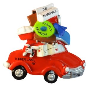 Image of Are We There Yet Family Reunion Road Trip RED Car Ornament