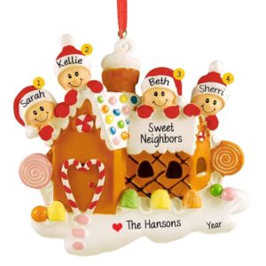 Image of Four Neighbors Gingerbread House Personalized Ornament