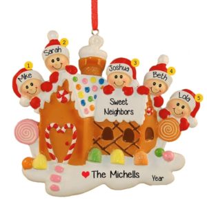 Image of Five Neighbors Gingerbread House Personalized Ornament