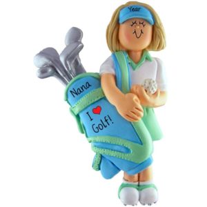 Image of Personalized Grandma Golfer Wearing Bag Ornament BLONDE