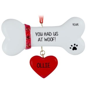 Image of You Had Us At Woof Bone RED Dangling Heart Ornament