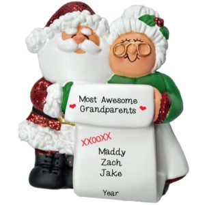 Image of Most Awesome Grandparents Mr. + Mrs. Claus Ornament