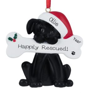 Image of Personalized BLACK Rescue Dog Santa Hat + Dogbone Ornament