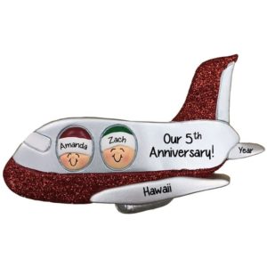 Image of Personalized Couple On Airplane Glittered Ornament