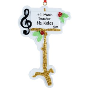 Image of Personalized Music Teacher Treble Clef  Music Stand Glitered Ornament