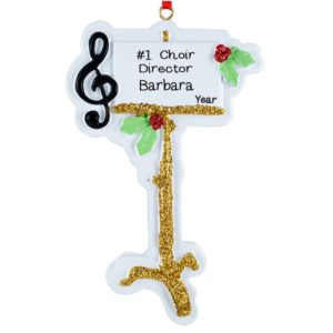 Image of Personalized Choir Teacher Treble Clef  Music Stand Glitered Ornament