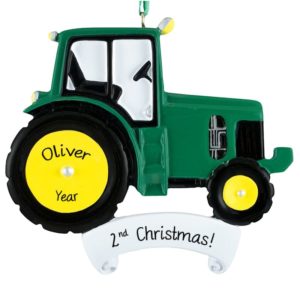 Image of Personalized Little Boy's 2ND Christmas GREEN Tractor Ornament