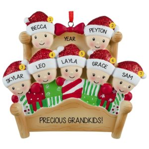 Image of Seven Grandkids In Christmas Bed Personalized Ornament