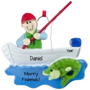 Image of Personalized Man In Boat Merry Fishmas Ornament
