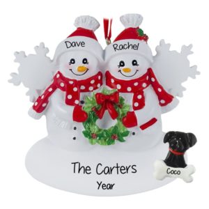 Image of Personalized Snow Couple Flakes With Dog Ornament
