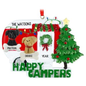 Image of Happy Campers Christmasy RV With 2 Dogs Ornament