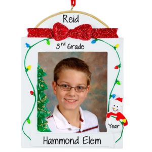 Image of Photo Frame For School Picture Personalize Glittered Ornament table top