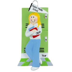 Image of Personalized Middle School Girl At Locker Ornament BLONDE