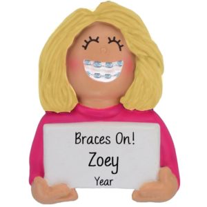 Image of Personalized BRACES ON GIRL Metal Mouth Ornament BLONDE GIRL