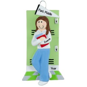 Image of Personalized Middle School Girl At Locker Ornament BRUNETTE